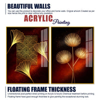 Golden Leaf Symphony Modern Acrylic Floating Wall Painting Set of 2