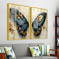 Golden Leaves & Aesthetic Butterfly Acrylic Floating Wall Painting Set of 2