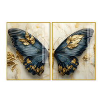 Golden Leaves & Aesthetic Butterfly Acrylic Floating Wall Painting Set of 2