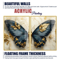 Golden Leaves & Aesthetic Butterfly Acrylic Floating Wall Painting Set of 2