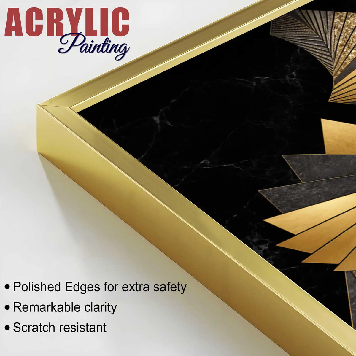 Golden Leaves of Luxury Acrylic Floating Frame Wall Painting Set of 3