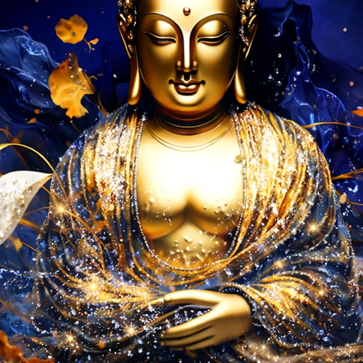 Golden Lord Buddha and Floral Butterfly Wings Floating Frame Crystal Wall Painting Set of 3