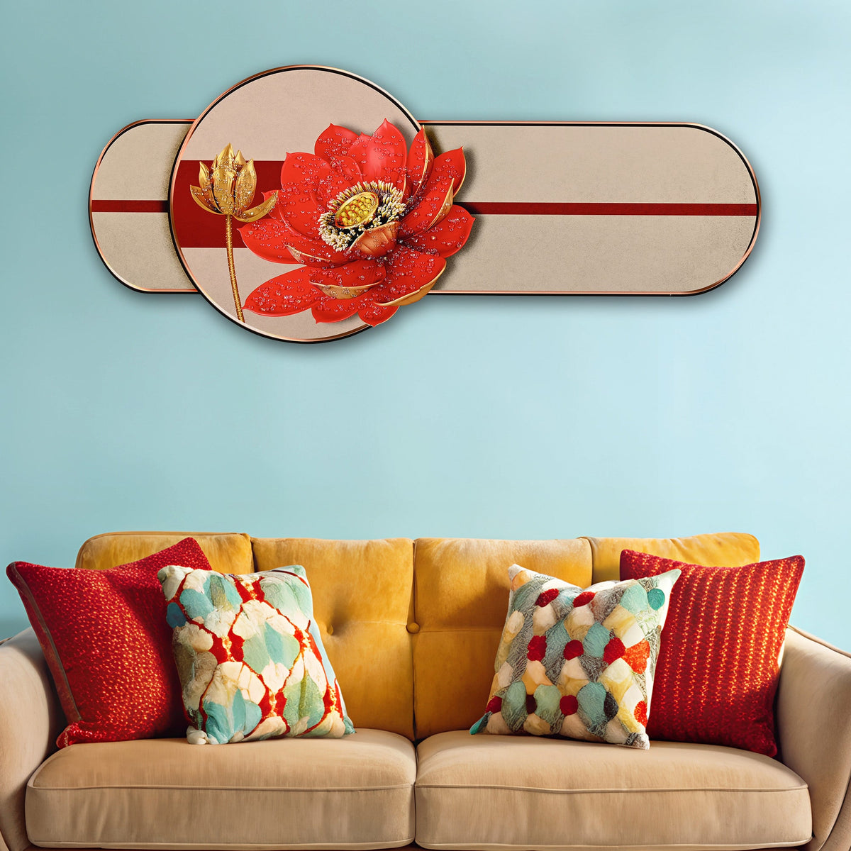Golden Lotus Elegance Crystal Glass Backlit LED Wall Art