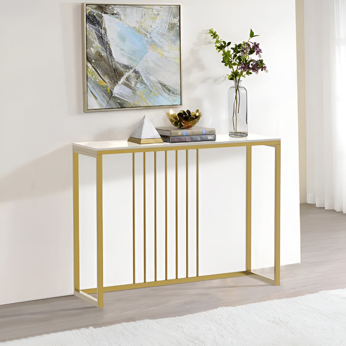 Golden Metallic Rectangular Shaped Designer Console Table