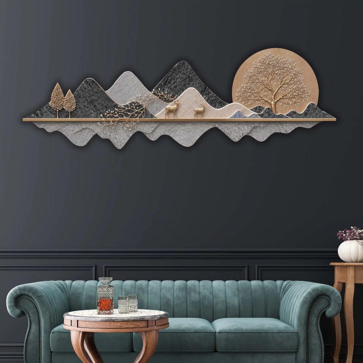 Golden Deer Moon Valley Premium Crystal Glass Backlit LED Wall Art