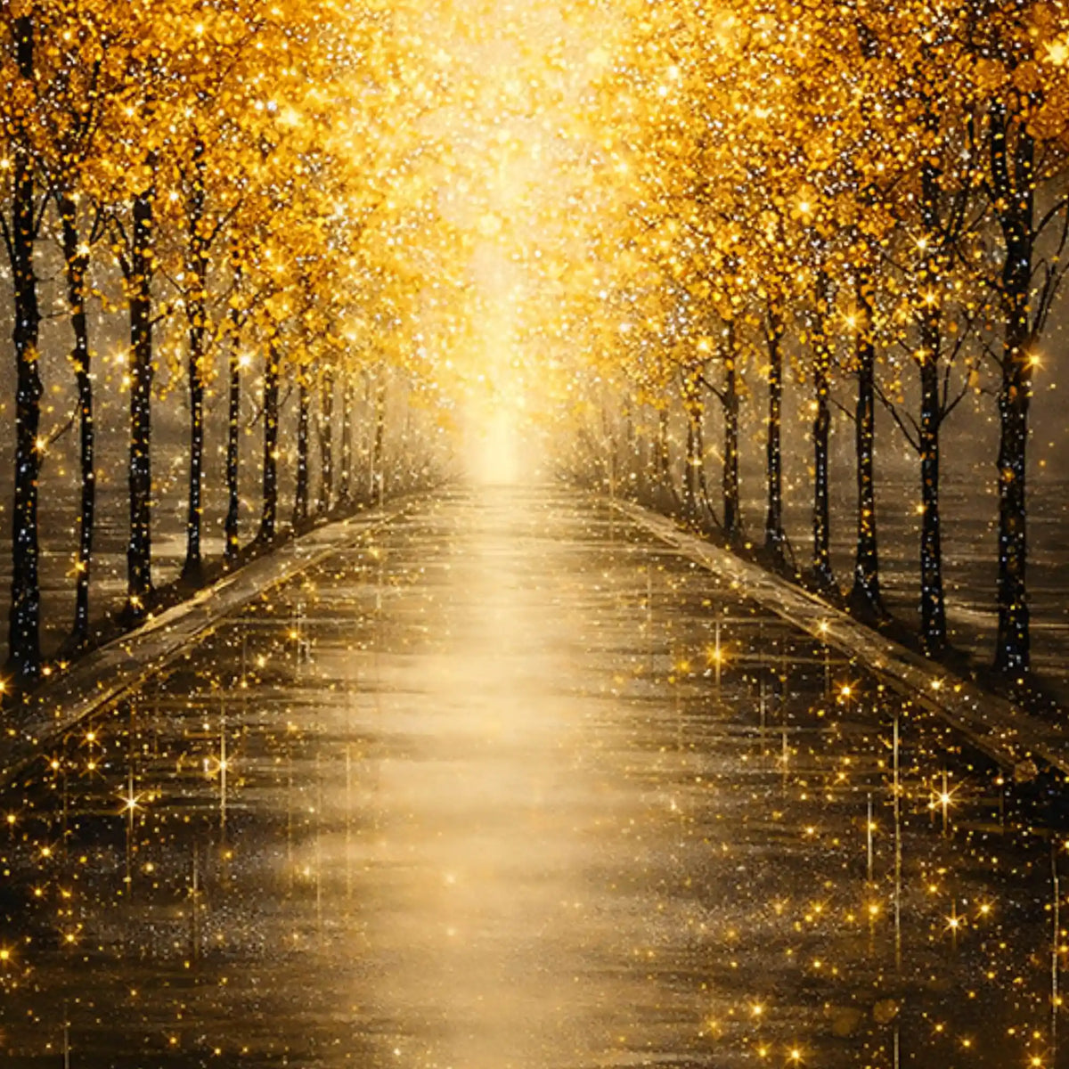 Golden Moon Deer Tree & Forest Path Floating Frame Crystal Wall Painting Set of 3
