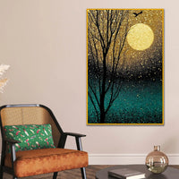 Golden Moonlit Serenity Floating Frame Crystal Wall Painting