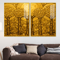 Golden Mosaic Forest Acrylic Floating Wall Painting Set of 2