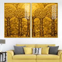 Golden Mosaic Forest Acrylic Floating Wall Painting Set of 2