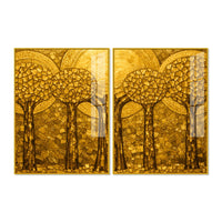 Golden Mosaic Forest Acrylic Floating Wall Painting Set of 2