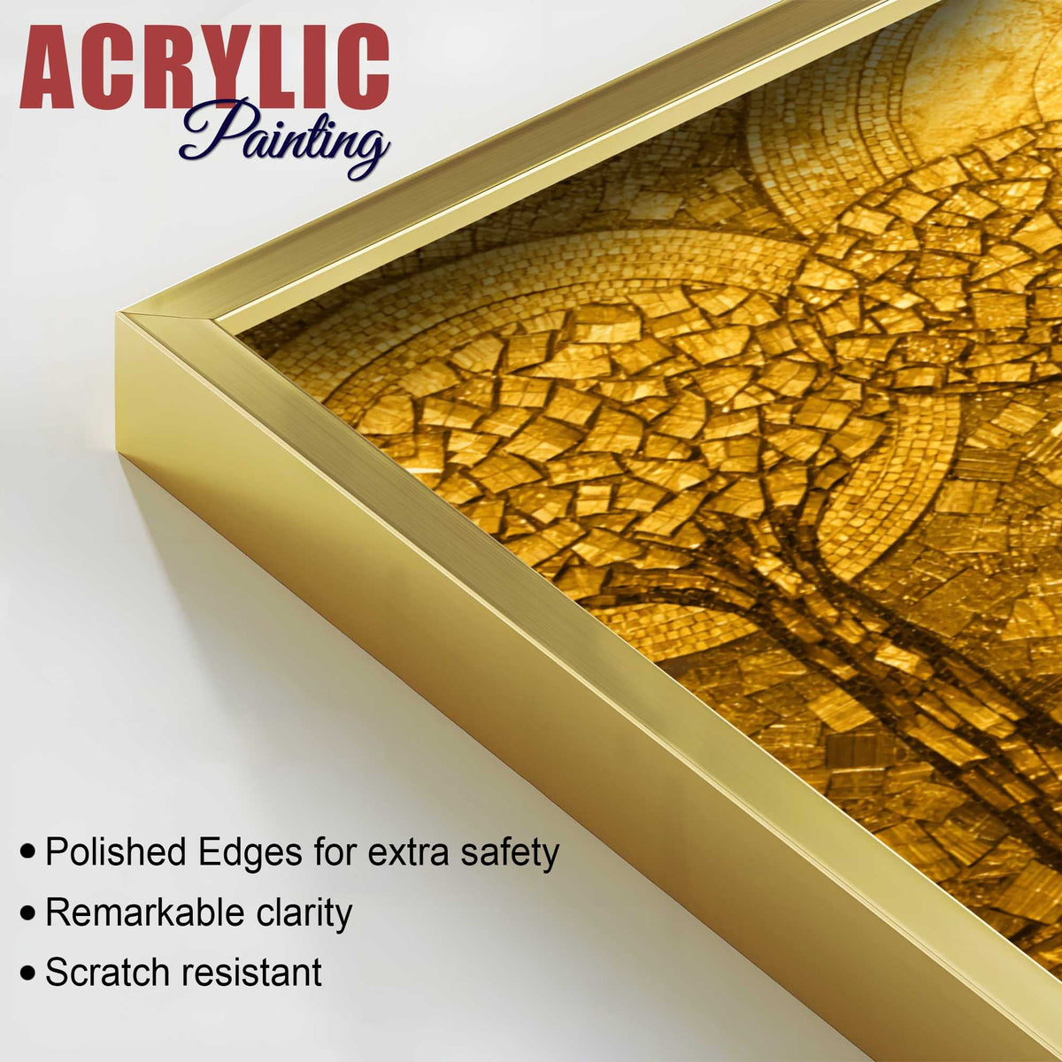 Golden Mosaic Forest Acrylic Floating Wall Painting Set of 2