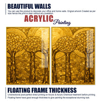 Golden Mosaic Forest Acrylic Floating Wall Painting Set of 2
