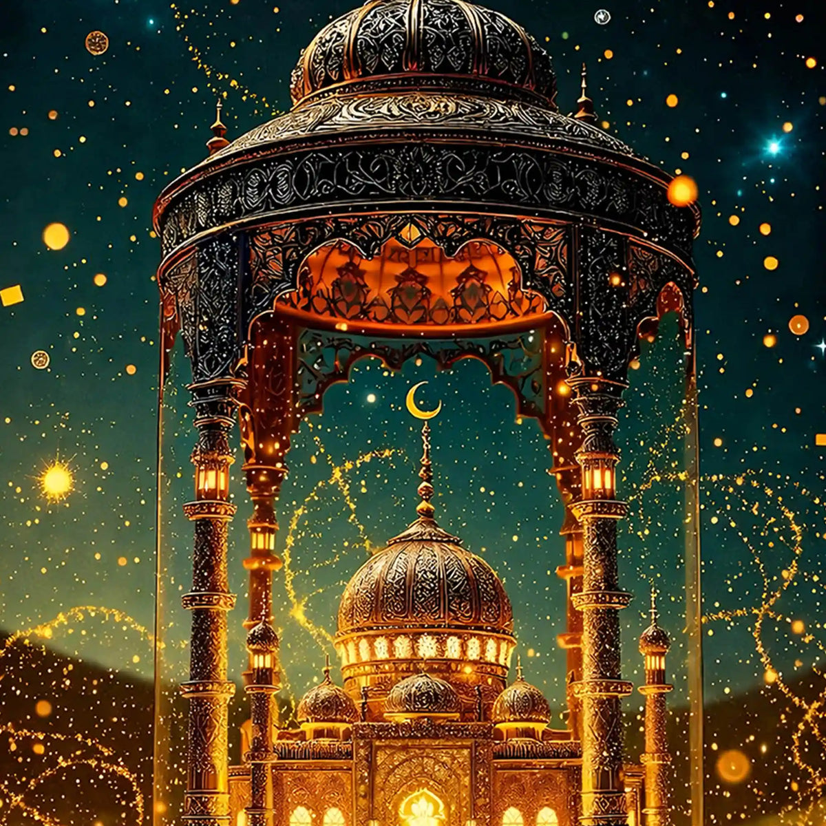 Golden Mosque Dome Floating Frame Crystal Wall Painting