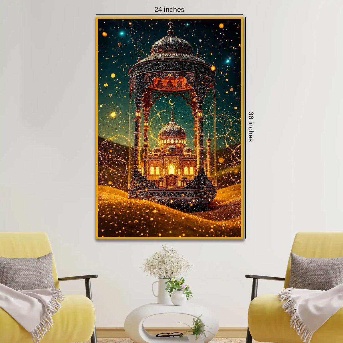 Golden Mosque Dome Floating Frame Crystal Wall Painting