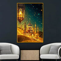 Golden Mosque & Lantern Night Scene Floating Frame Crystal Wall Painting