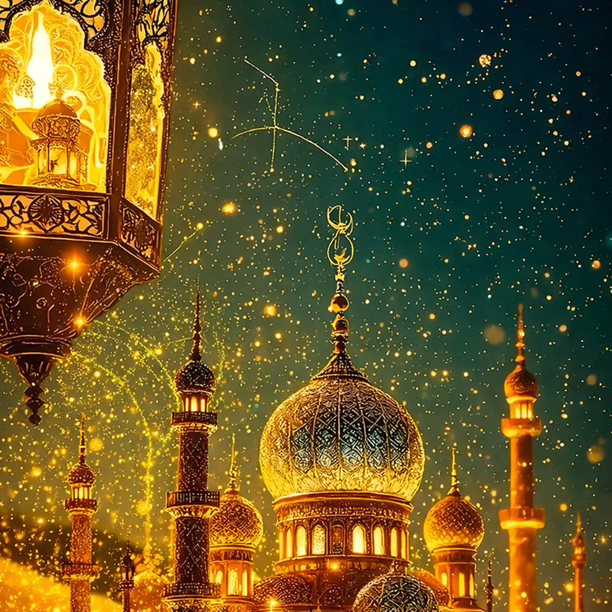 Golden Mosque Night Wall Art Floating Frame Crystal Wall Painting