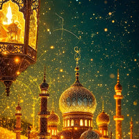 Golden Mosque Night Wall Art Floating Frame Crystal Wall Painting