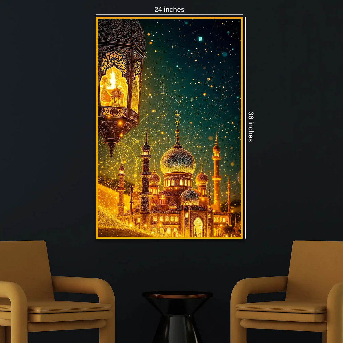 Golden Mosque Night Wall Art Floating Frame Crystal Wall Painting
