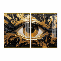 Golden Mystic Eye Acrylic Floating Wall Painting Set of 2