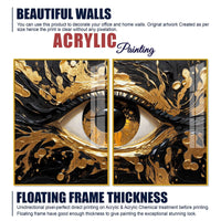 Golden Mystic Eye Acrylic Floating Wall Painting Set of 2