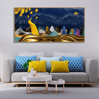 Golden Peacock in Dark Forest Premium Wall Painting