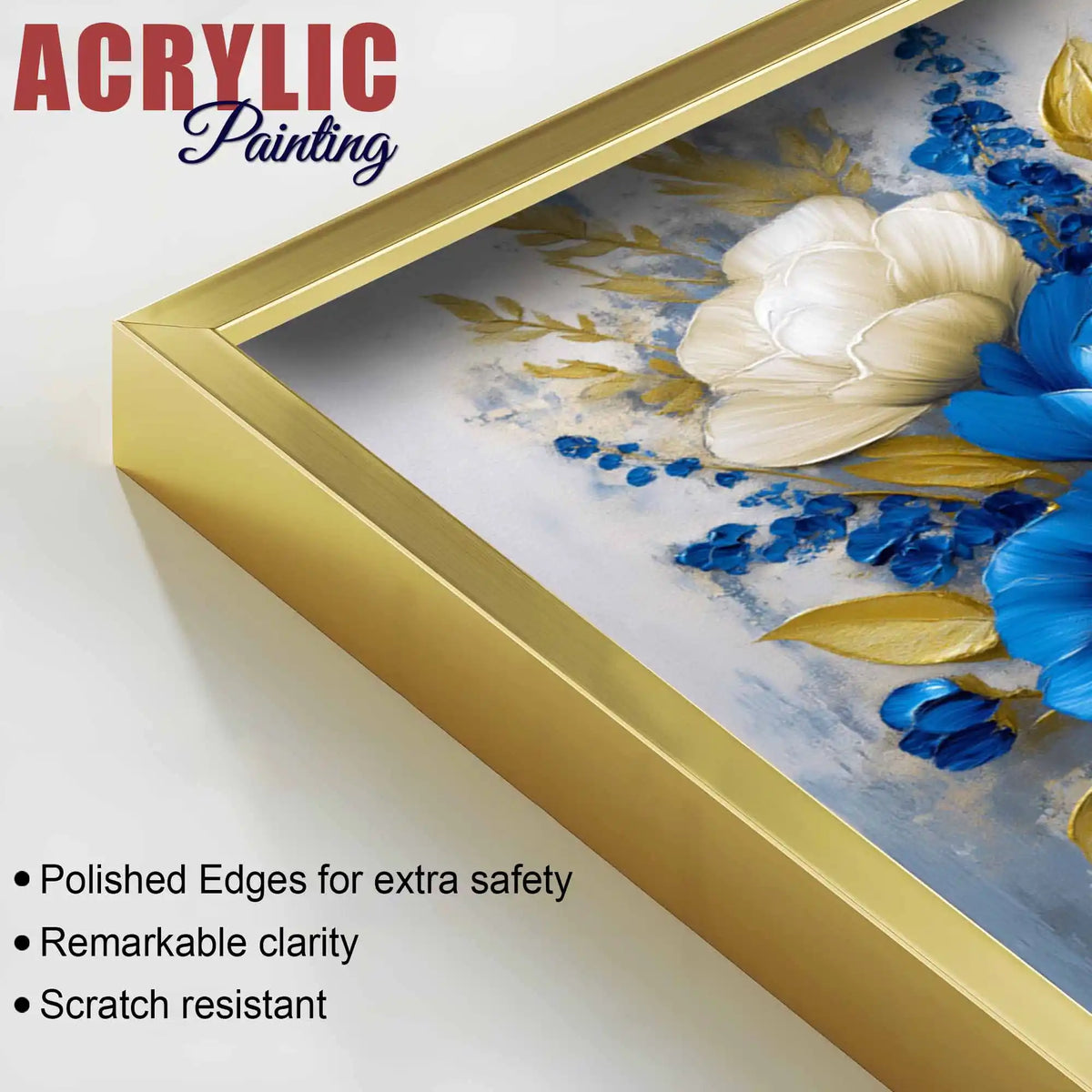Golden Petal Blossom Artwork Acrylic Floating Frame Wall Painting Set of 3