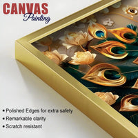 Golden Regal Peacock Surrounded by Golden Flowers Canvas Wall Painting