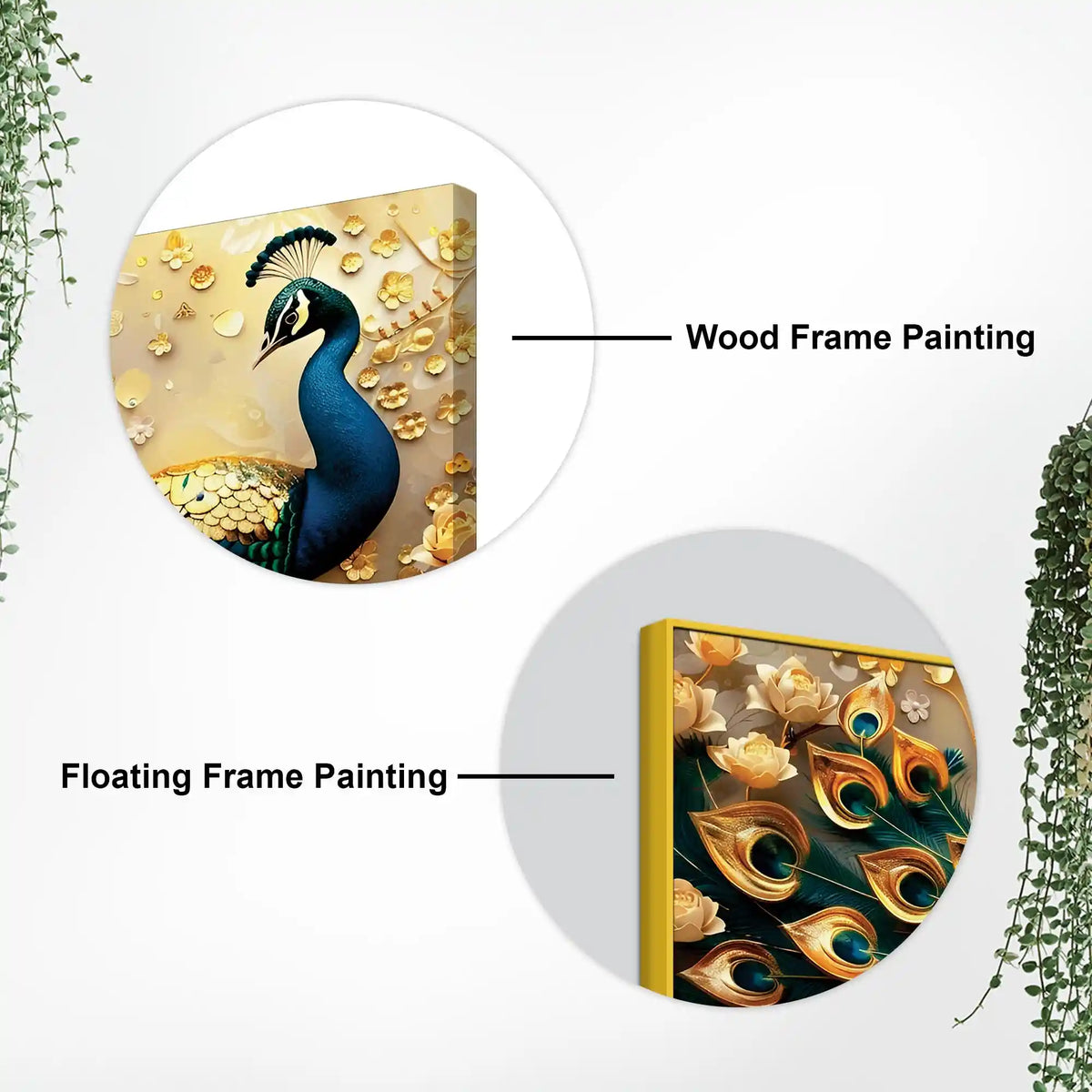 Golden Regal Peacock Surrounded by Golden Flowers Canvas Wall Painting