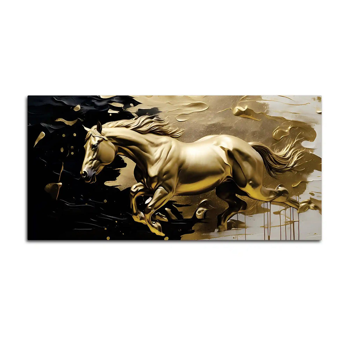 Golden Running Horse Abstract Canvas Painting for Home & Office Decor