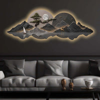 Golden Sailboat Mountain Reflection Premium Crystal Glass Backlit LED Wall Art