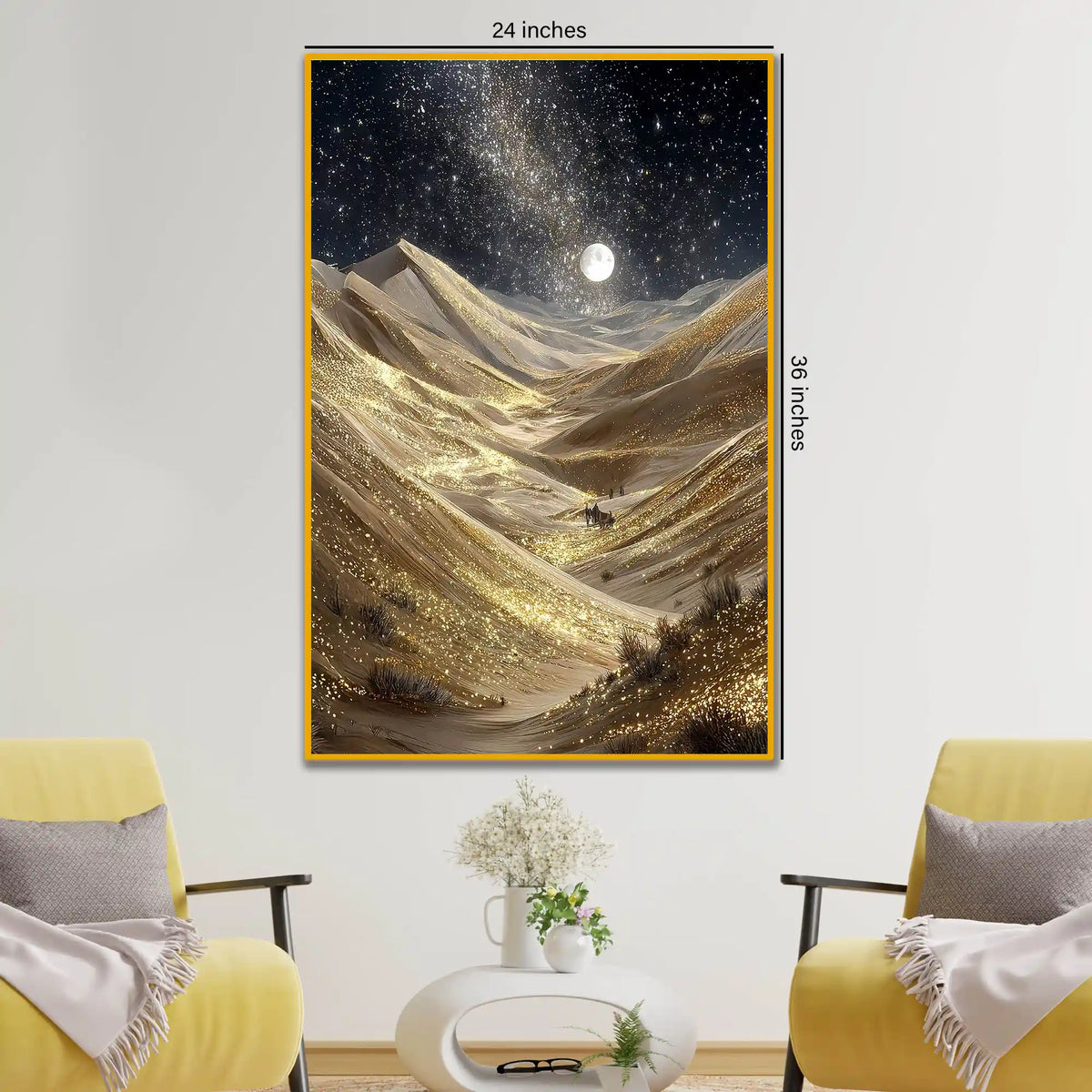 Golden Sand Dunes Under Moonlight Floating Frame Crystal Wall Painting