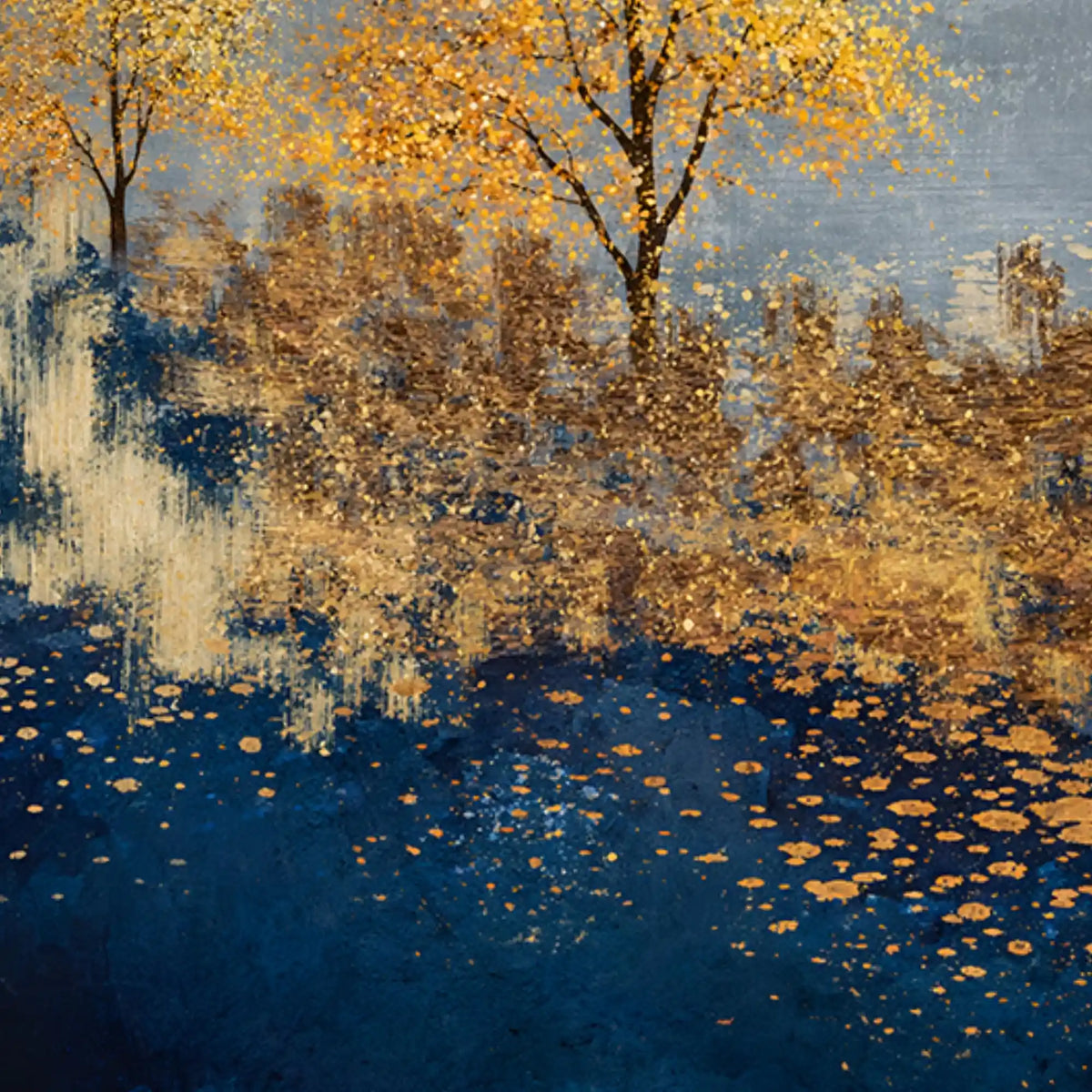 Golden Serenity Trees Floating Frame Crystal Wall Painting Set of 3