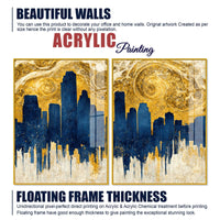 Golden Skyline Abstract Cityscape Acrylic Floating Wall Painting Set of 2