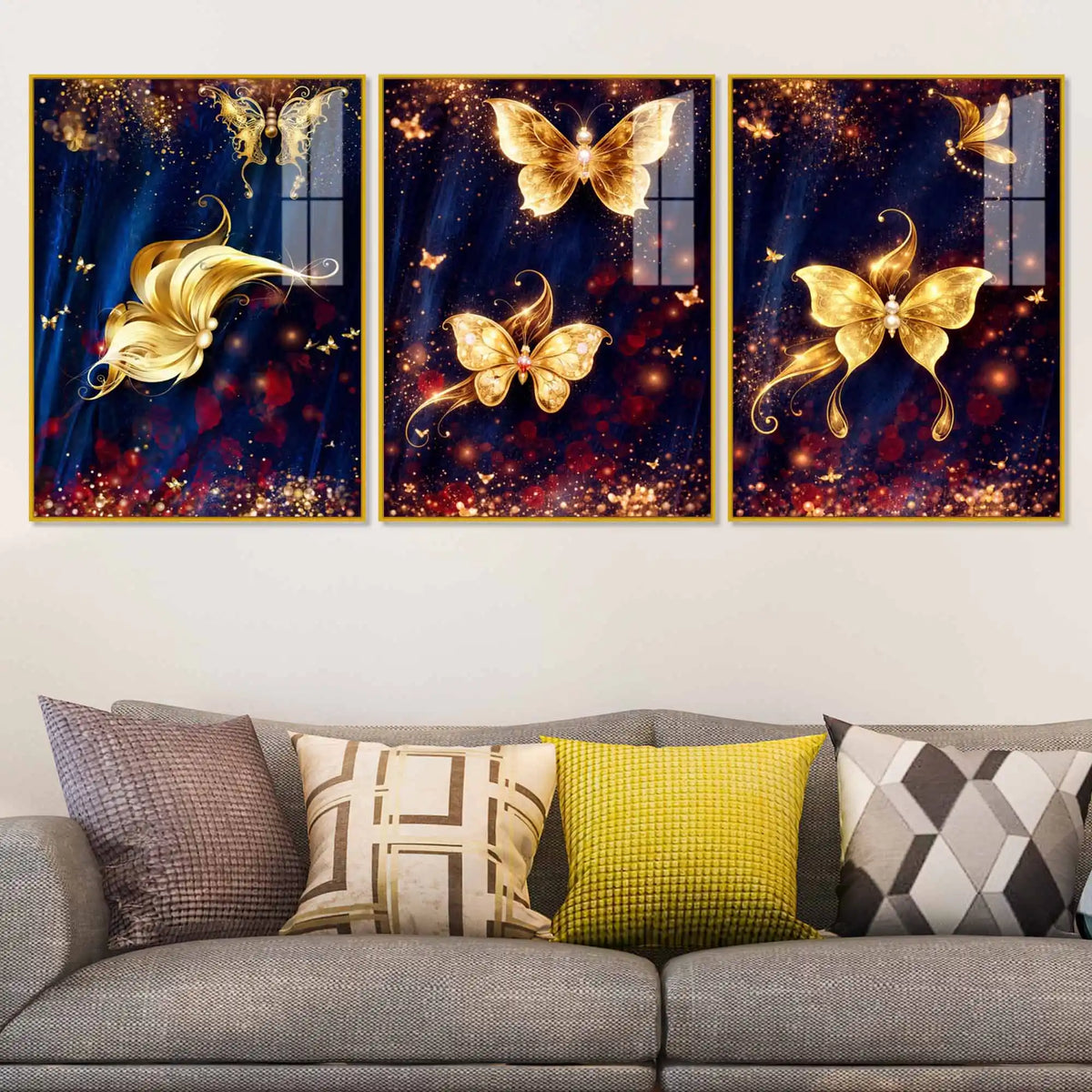 Golden Sparkle Butterflies Acrylic Painting Set of 3