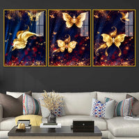 Golden Sparkle Butterflies Acrylic Painting Set of 3