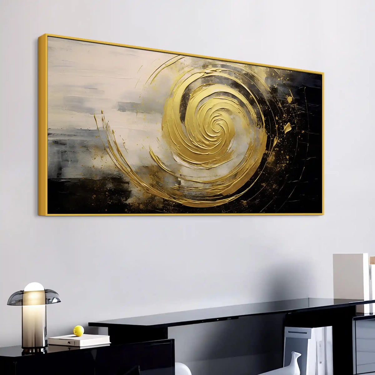 Golden Spiral Abstract Canvas Painting for Modern Home Décor