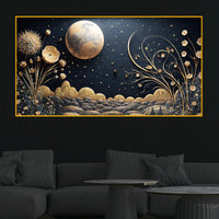 Golden Starry Night Crystal Glass Painting for Elegant Hallway Wall Décor
