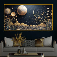 Golden Starry Night Crystal Glass Painting for Elegant Hallway Wall Décor