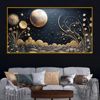 Golden Starry Night Crystal Glass Painting for Elegant Hallway Wall Décor