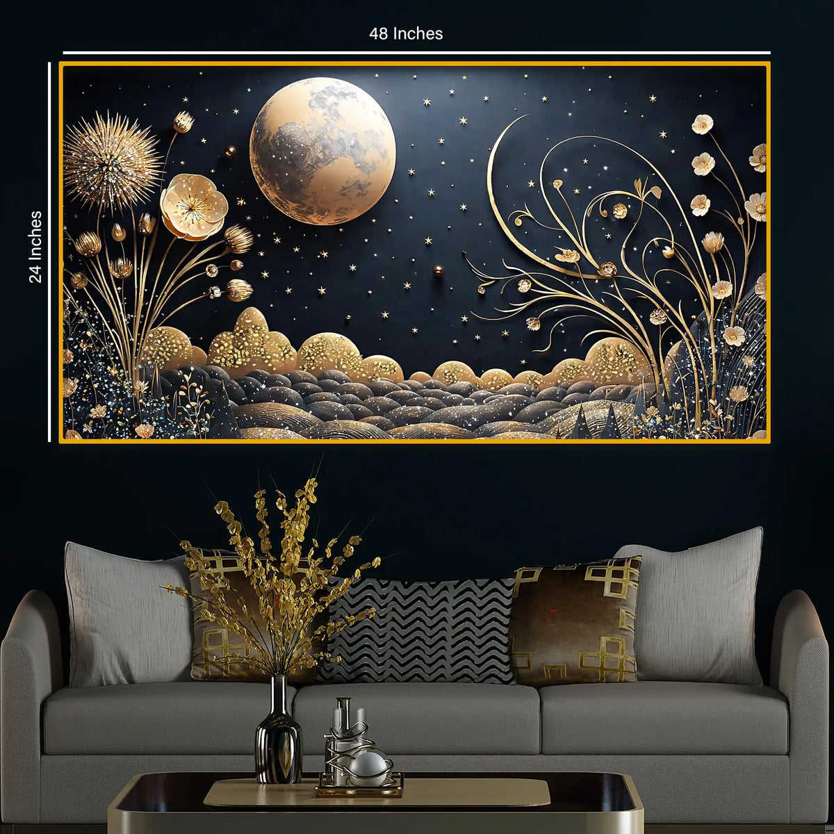 Golden Starry Night Crystal Glass Painting for Elegant Hallway Wall Décor