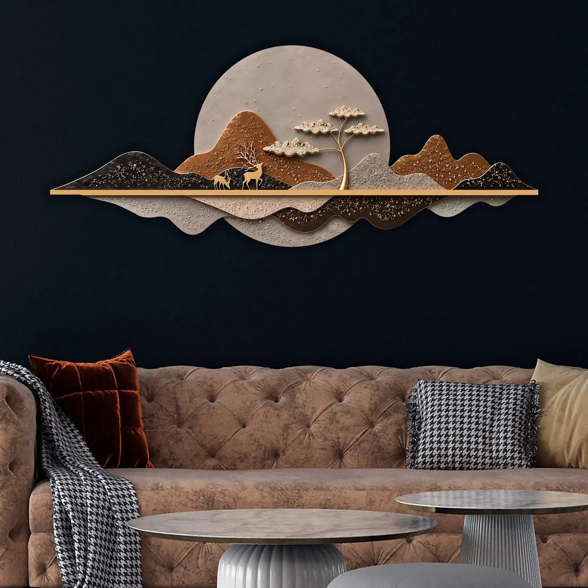 Golden Sunset Peaks Premium Crystal Glass Backlit LED Wall Art