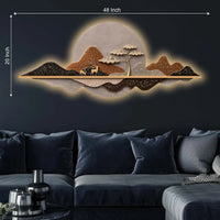 Golden Sunset Peaks Premium Crystal Glass Backlit LED Wall Art