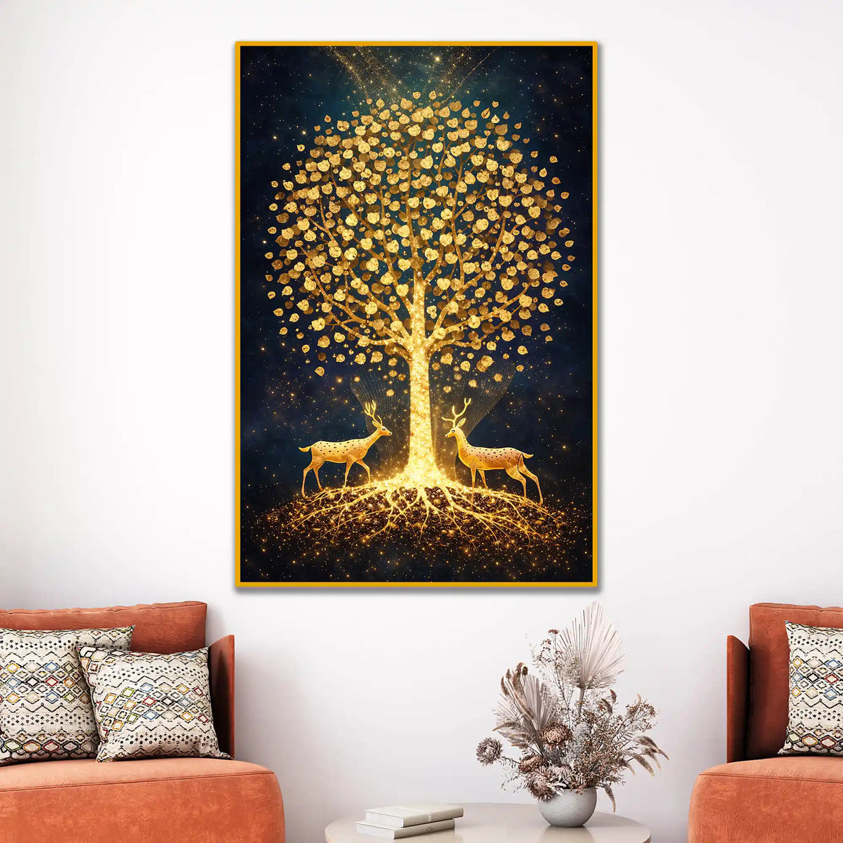 Golden Tree of Life Floating Frame Crystal Wall Painting