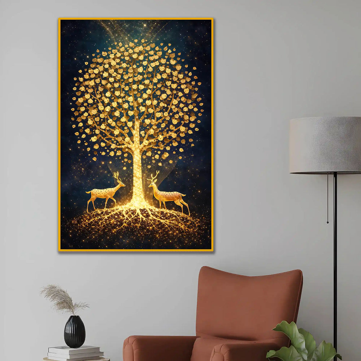 Golden Tree of Life Floating Frame Crystal Wall Painting