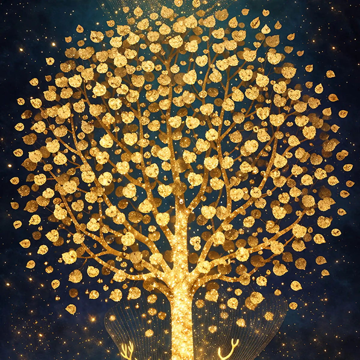Golden Tree of Life Floating Frame Crystal Wall Painting