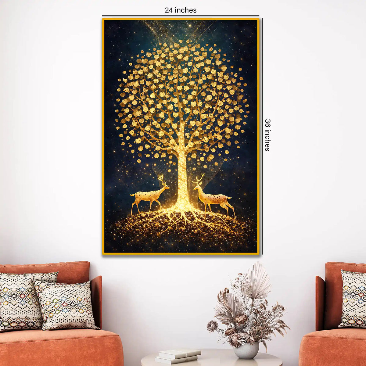 Golden Tree of Life Floating Frame Crystal Wall Painting