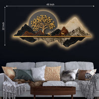 Golden Tree of Life Mountains & Deers Crystal Glass Backlit LED Wall Art