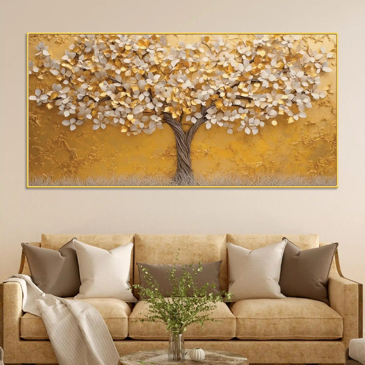 Golden Tree Wall Art Abstract Canvas Painting
