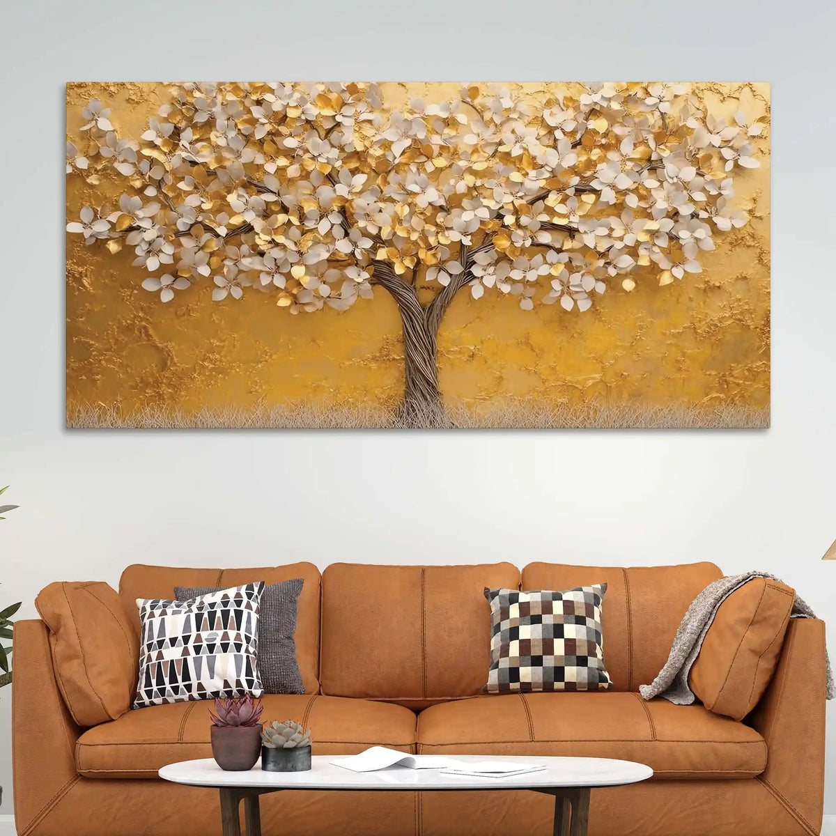Golden Tree Wall Art Abstract Canvas Painting