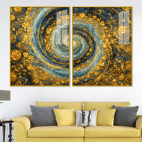 Gorgeous Golden Cosmic Spiral Acrylic Floating Wall Painting Set of 2